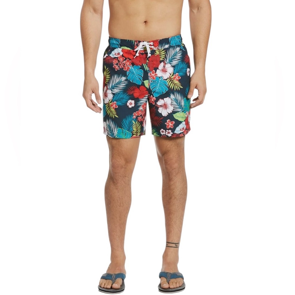Original Penguin Men’s Floral Print 6” Swim Trunks in Dark Sapphire NWT